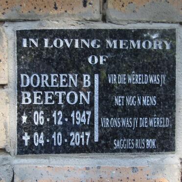 BEETON Doreen B. 1947-2017