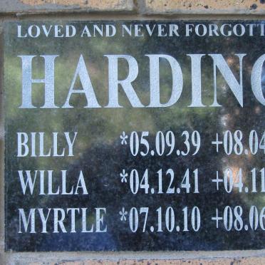 HARDING Myrtle 1910-1991 :: HARDING Billy 1939-1991 :: HARDING Willa 1941-2009 ::