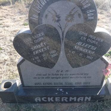 ACKERMAN Sydney Ernest 1939-2001 &amp; Alletta Susanna 1947-