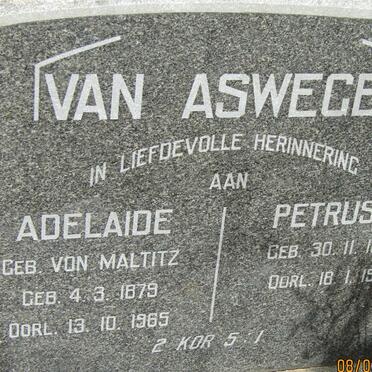 ASWEGEN Petrus G., van 1880-1961 &amp; Adelaide VON MALTITZ 1879-1965