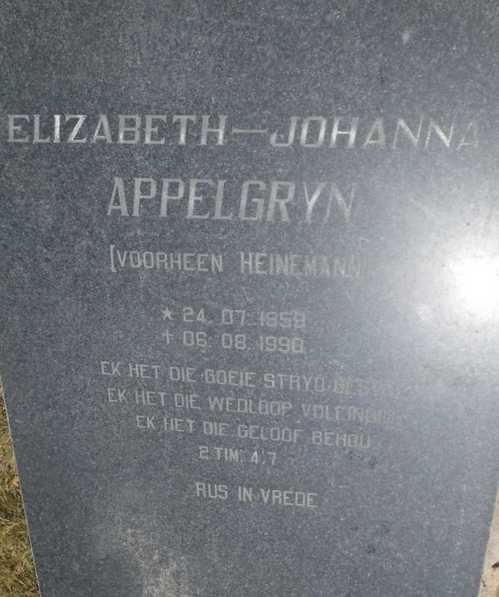 APPELGRYN Elizabeth-Johanna nee HEINEMANN 1959-1990