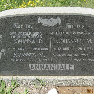 ANNANDALE Johannes M. 1915-1964 &amp; Johanna D. 1915-1994 :: ANNANDALE Johannes M. 1959-1997