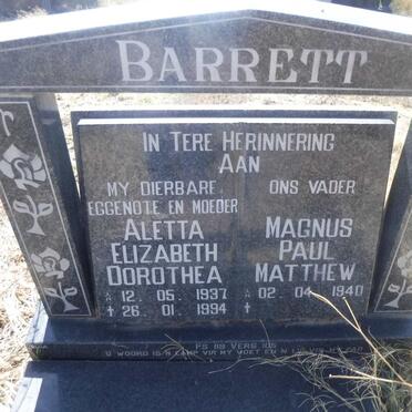 BARRETT Magnus Paul Matthew 1940- &amp; Aletta Elizabeth Dorothea 1937-1994