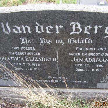 BERG Jan Adriaan, van der 1890-1971 &amp; Dorathea Elizabeth 1889-1973