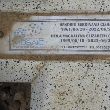 CLOETE Hendrik Ferdinand 1961-2022 & Heila Magdalena Elizabeth 1965-2023