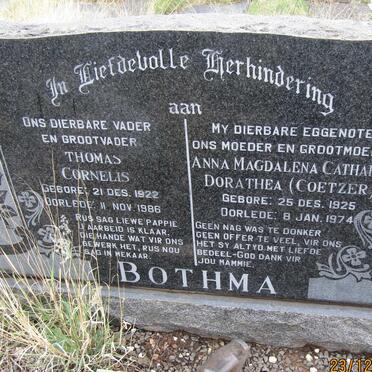 BOTHMA Thomas Cornelis 1922-1986 &amp; Anna Magdalena Catharina Dorathea COETZER 1925-1974