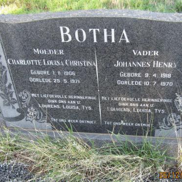 BOTHA Johannes Henry 1918-1970 &amp; Charlotte Louisa Christina 1906-1971