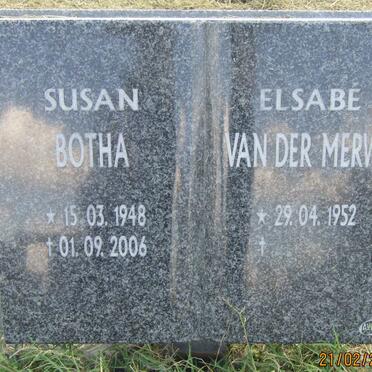 BOTHA Susan 1948-2006 :: VAN DER MERWE Elsabe 1952-