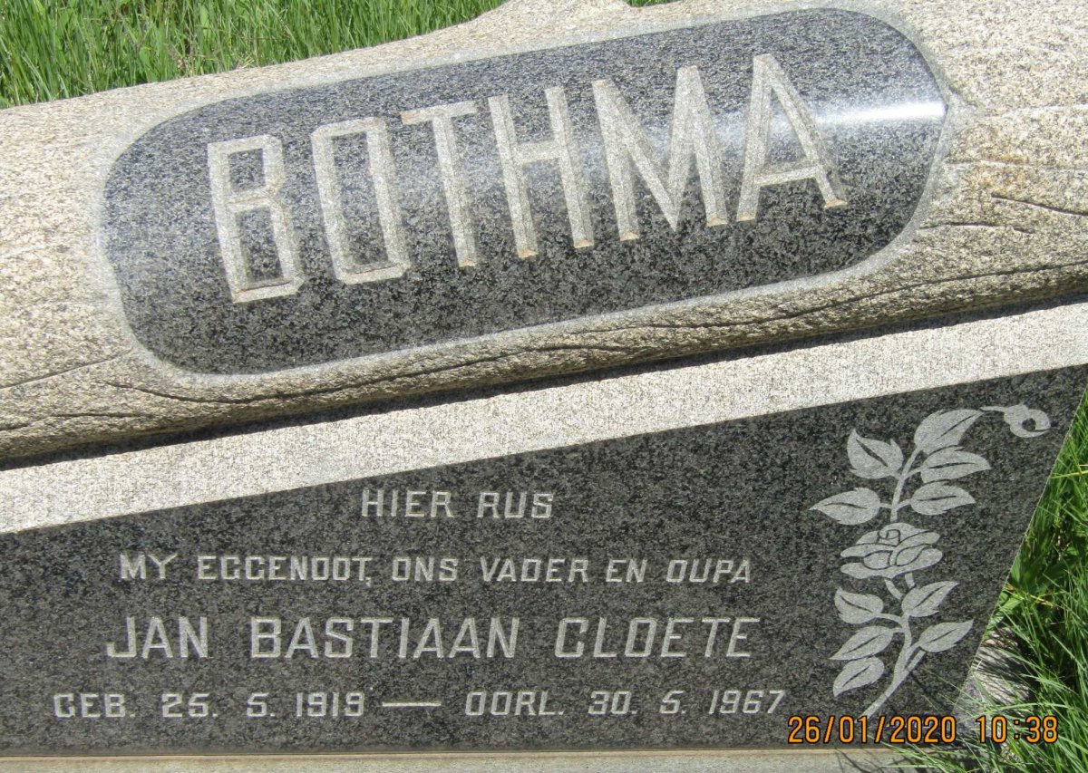 BOTHMA Jan Bastiaan Cloete 1919-1967