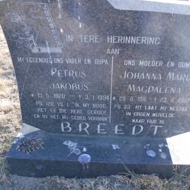 BREEDT Petrus Jakobus 1920-1994 &amp; Johanna Maria Magdalena 1916-2002