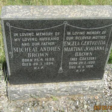 BROWN Micheal Andres 1890-1954 &amp; Engela Gertruida Martina Johanna COETZER 1890-1958