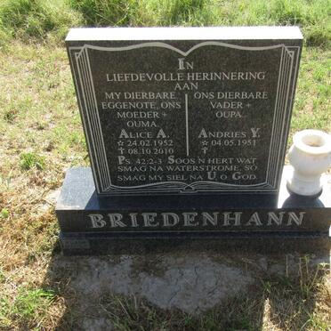 BRIEDENHANN Andries Y. 1951- &amp; Alice A. 1952-2010