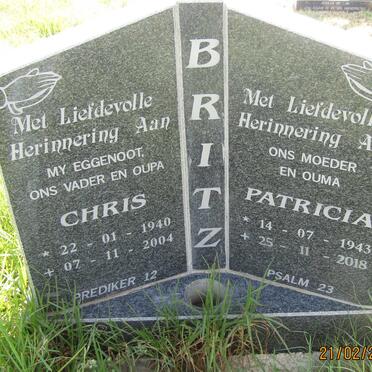 BRITZ Chris 1940-2004 &amp; Patricia 1943-2018