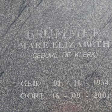 BRUMMER Mare Elizabeth nee DE KLERK 1934-2001