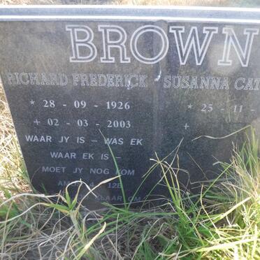 BROWN Richard Frederick 1926-2003 &amp; Susanna Catharina 1931-
