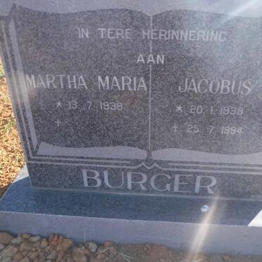 BURGER Jacobus 1938-1994 &amp; Martha Maria 1938-