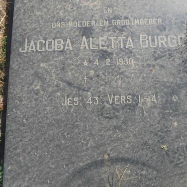 BURGER Jacobus Paulus 1928-1990 &amp; Jacoba Aletta 1930-