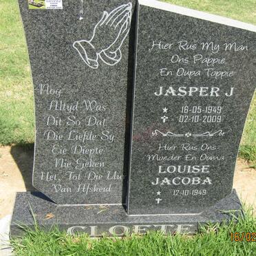 CLOETE Jasper J. 1949-2009 &amp; Louise Jacoba 1949-
