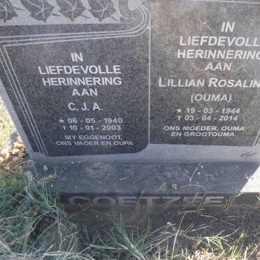 COETZEE C.J.A. 1940-2003 &amp; Lillian Rosaline 1944-2014