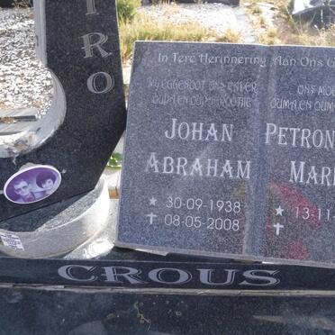 CROUS Johan Abraham 1938-2008 &amp; Petronella Maria 1941-