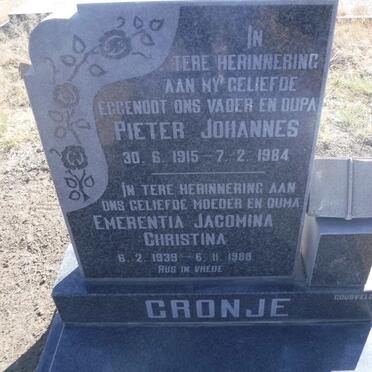 CRONJE Pieter Johannes 1915-1984 &amp; Emerentia Jacomina Christina 1939-1988
