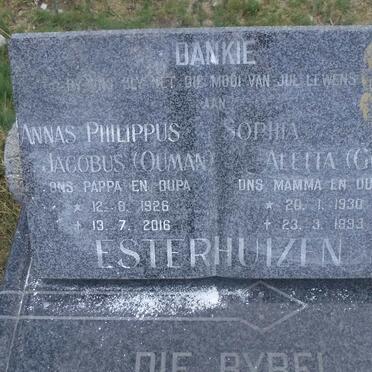 ESTERHUIZEN Annas Philippus Jacobus 1926-2016 &amp; Sophia Aletta 1930-1993