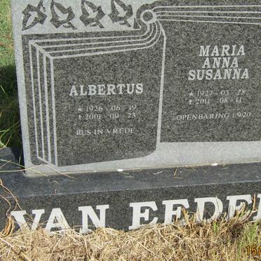 EEDEN Albertus, van 1926-2001 &amp; Maria Anna Susanna 1927-2011