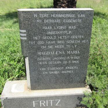 FRITZ Magdalena Maria nee JACOBS 1921-1966