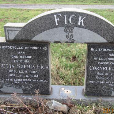 FICK Cornelius Johannes 1900-1973 &amp; Aletta Sophia 1903-1984