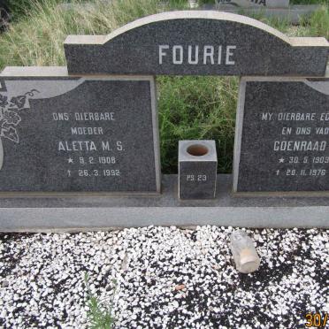 FOURIE Coenraad F. 1903-1976 &amp; Aletta M.S. 1908-1992