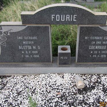 FOURIE Coenraad F. 1903-1976 &amp; Aletta M.S. 1908-1992