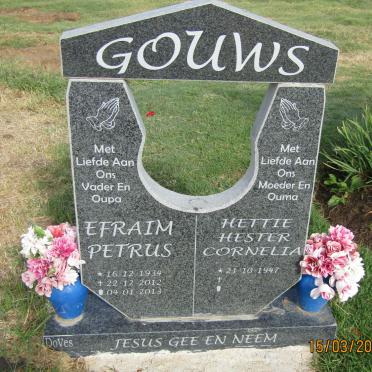 GOUWS Efraim Petrus 1934-2012 &amp; Hester Cornelia 1947-