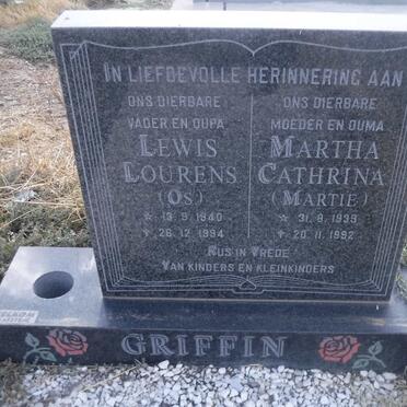 GRIFFIN Lewis Lourens 1940-1994 &amp; Martha Cathrina 1939-1992