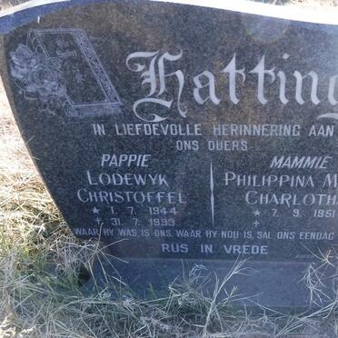 HATTINGH Lodewyk Christoffel 1944-1993 &amp; Philippina Maria Charlotha 1951-