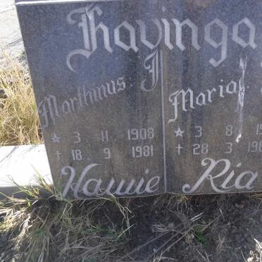 HAVINGA Marthinus F. 1908-1981 &amp; Maria M. 1915-1989