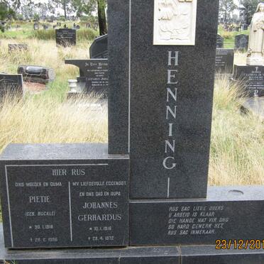 HENNING Johannes Gerhardus 1916-1972 &amp; Pietie BUCKLE 1918-1996