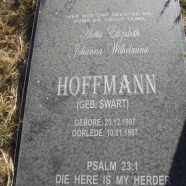 HOFFMANN Aletta Elizabeth Johanna Wilhelmina nee SWART 1907-1987