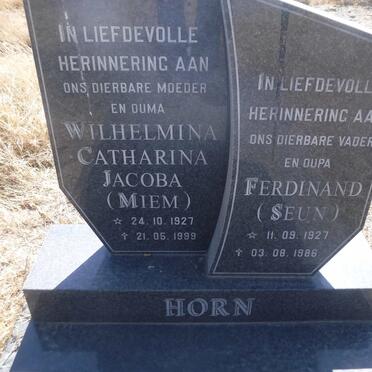 HORN Ferdinand 1927-1986 &amp; Wilhelmina Catharina Jacoba 1927-1999