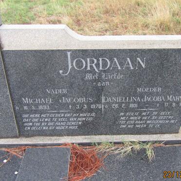 JORDAAN Michael Jacobus 1893-1976 &amp; Daniellina Jacoba Maryna 1901-1973