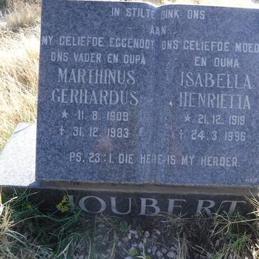 JOUBERT Marthinus Gerhardus 1909-1983 &amp; Isabella Henrietta 1919-1996