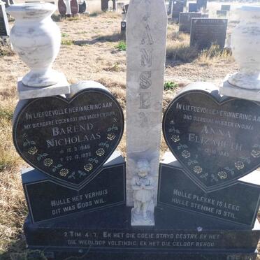 JANSEN Barend Nicholaas 1946-1999 &amp; Anna Elizabeth 1949-