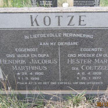 KOTZE Hendrik Jacobus Marthinus 1900-1998 &amp; Hester Maria COETZEE 1908-1977