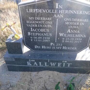 KALLWEIT Jacobus Stephanus 1938-2007 &amp; Anna Wilhelmina 1939-2017