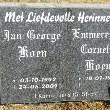 KOEN Jan George 1942-2009 &amp; Emmerentia Cornelia 1945-
