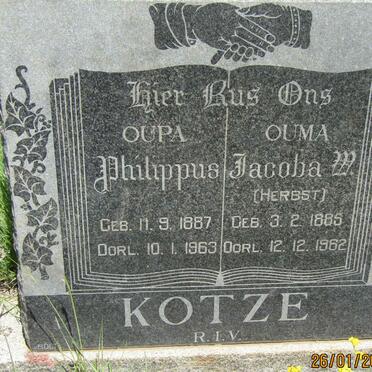 KOTZE Philippus 1887-1963 &amp; Jacoba M. HERBST 1885-1962