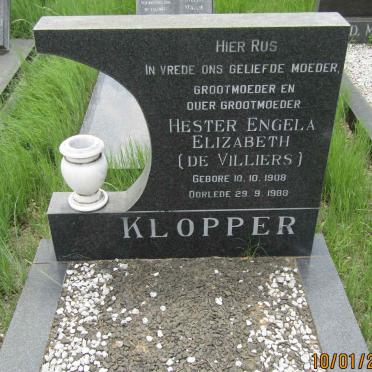 KLOPPER Hester Engela Elizabeth nee DE VILLIERS 1908-1988