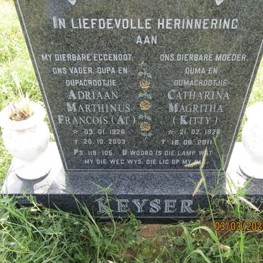 KEYSER Adriaan Marthinus Francois 1926-2003 &amp; Catharina Magritha 1926-2011