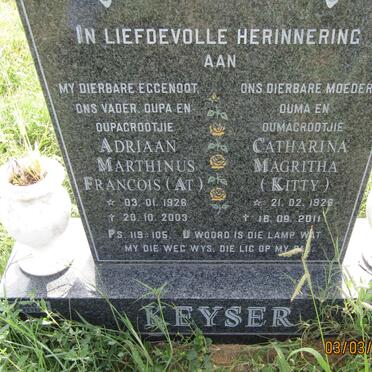 KEYSER Adriaan Marthinus Francois 1926-2003 &amp; Catharina Magritha 1926-2011