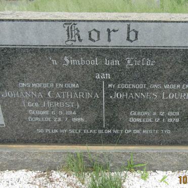 KORB Johannes Lourens 1909-1978 &amp; Johanna Catharina HERBST 1914-1985