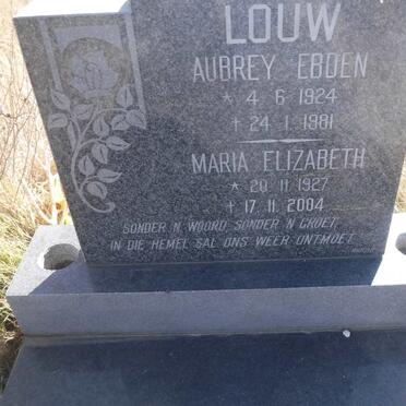 LOUW Aubrey Ebden 1924-1981 &amp; Maria Elizabeth 1927-2004